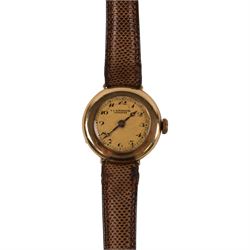 18ct gold manual wind wristwatch with cream dial, stamped 18K with Helvetia hallmark