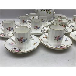 Royal Worcester Roanoke pattern coffee service, including coffee pot, coffee cans and saucers, milk and sugar bowl, together with Coalport Junetime pattern teacups and saucers