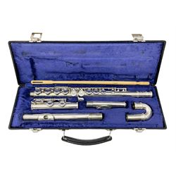 Trevor J. James T.T. 10X silver plated flute, with two mouthpieces and crook joint, serial no. 71002, in carry case