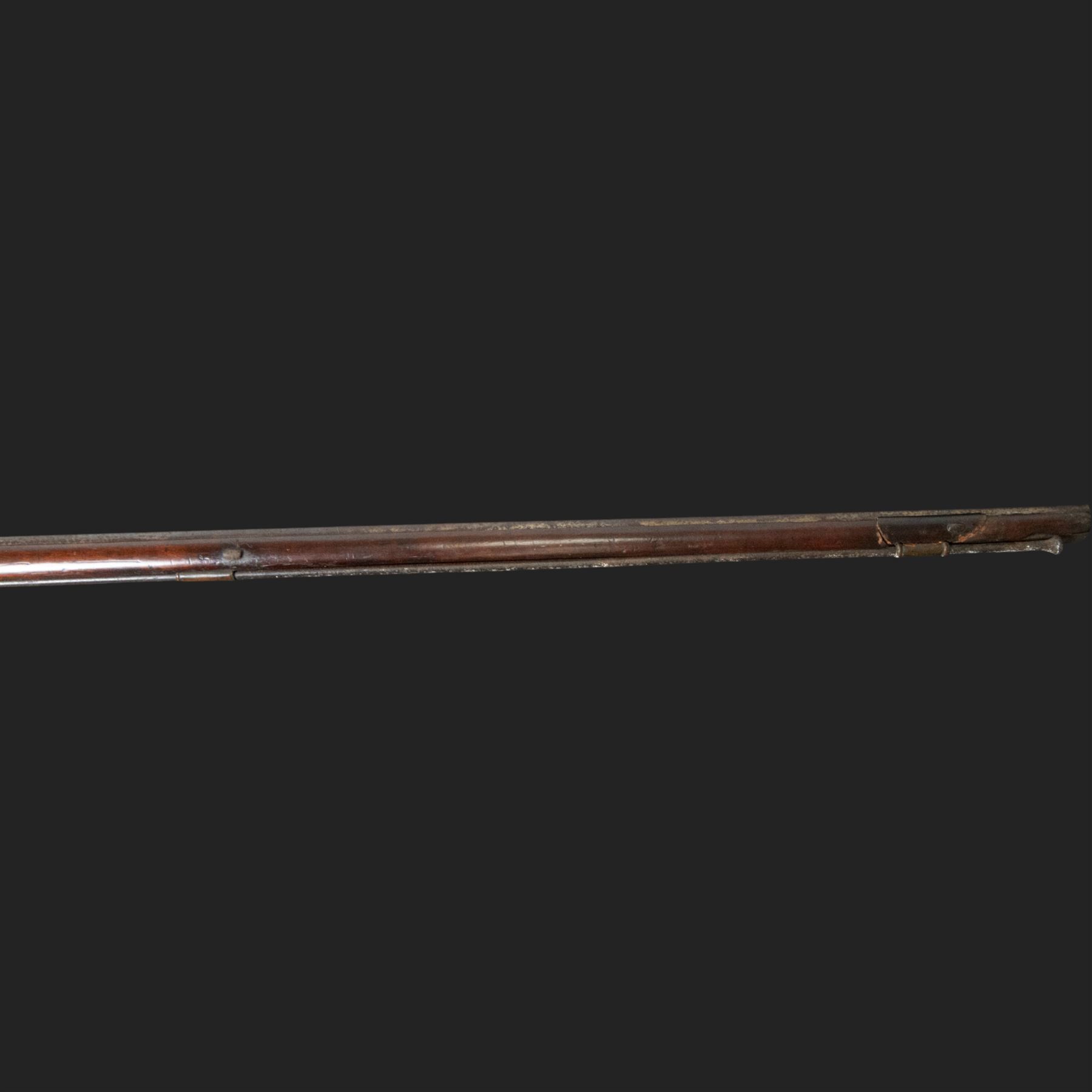 19th century Indian Brown Bess style flintlock musket, the 138cm round steel barrel ram rod beneath, overall L174cm