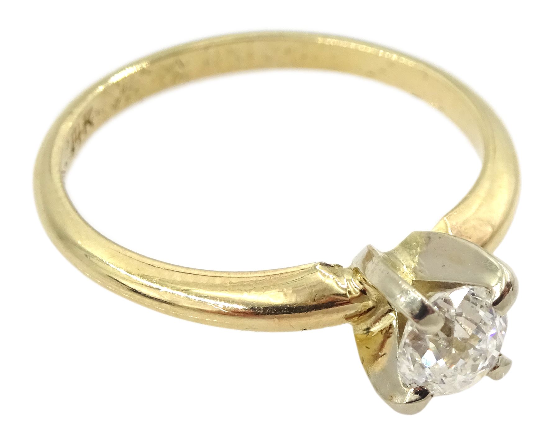 Gold single stone 'Crown of Light' diamond ring by Diamonds International, stamped 14K, diamond approx 0.50 carat