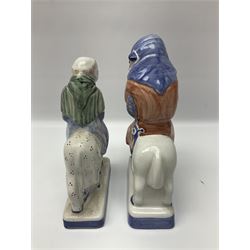 Three Rye Pottery Canterbury Tales figures, comprising The Miller, The Monk and The Franklin, together with a Canterbury Tale tile The Knight, tallest H24cm