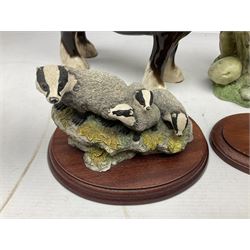 Two Border Fine Arts figures, comprising Badgers and Blackbird, together with Beswick bay shire horse no 818 and another figure
