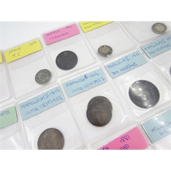  World coins including French Louis XVIII 1824 half franc and Louis Philippe 1832 half franc, United States of America 1872 five cents, 1881 Indian Head cent and 1937 dime etc, varying grades throught  