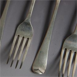 Set of six Victorian silver Hanoverian pattern table forks, engraved with monogram verso, hallmarked 	Chawner & Co, London 1841