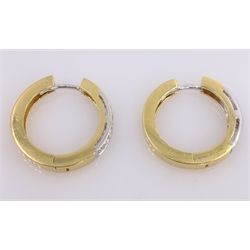  Pair of 18ct yellow gold hoop ear-rings, each set with six round brilliant cut diamonds hallmarked  