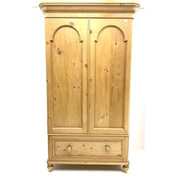 Victorian style pine double wardrobe with single drawer to base 