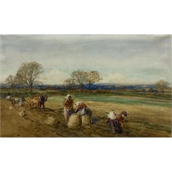 John Atkinson (Staithes Group 1863-1924): Picking Potatoes, watercolour signed 27cm x 45cm