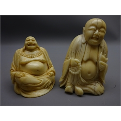  Two late 19th century Chinese carved ivory seated buddhas, H7cm (2)   