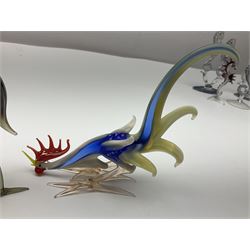 Large collection of hand-blown glass animals and figures, to include fish, birds, cats, dogs, monkeys etc