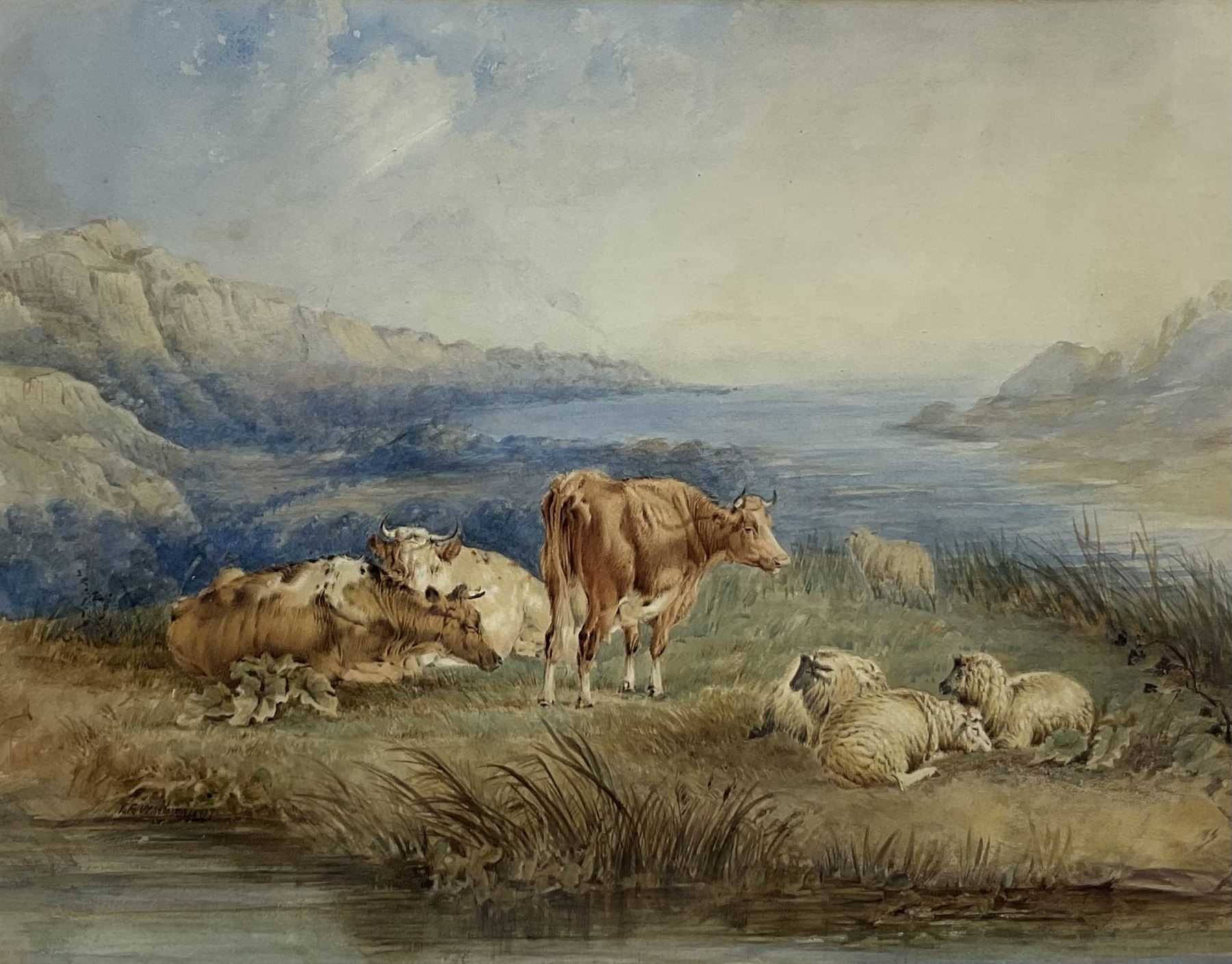 Thomas Francis Wainwright (British 1794-1883): Cattle and Sheep Resting, watercolour unsigned, attributed on mount 40cm x 51cm