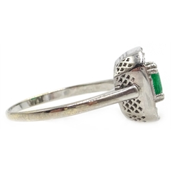  Art Deco style white gold emerald and diamond ring stamped 18ct  