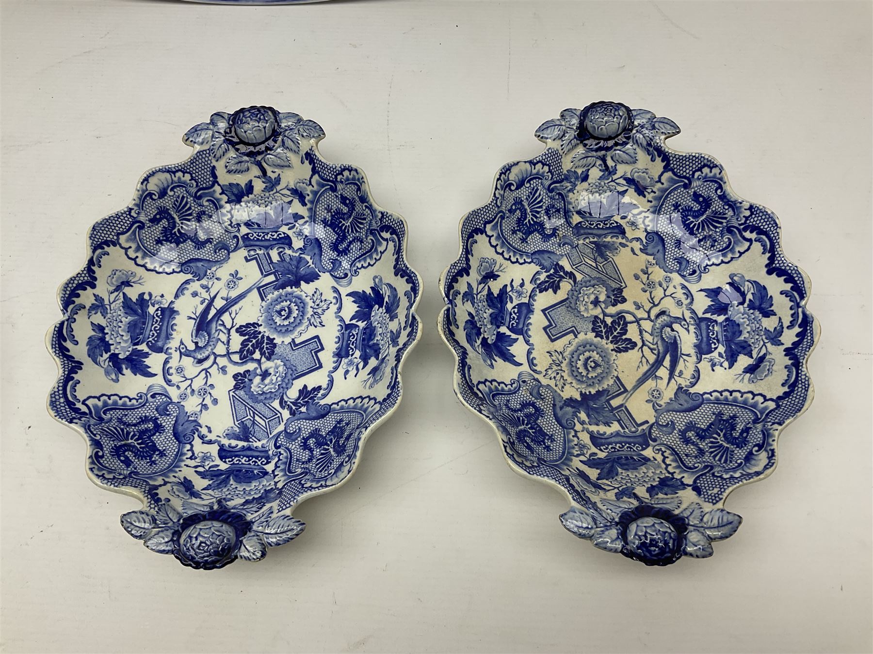 Minton Bombay pattern platter, together with Mason's meat platter, decorated with mythical beast, and two Cauldron Place Opaque China dishes 