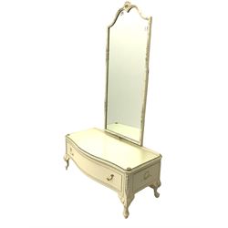 French style cream and gilt cheval dressing mirror, with drawer