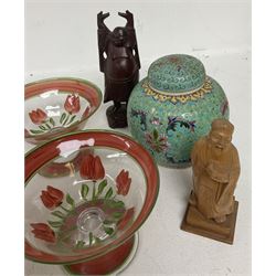 House of Faberge 'A King is Born' collector egg, Franklin Mint, together with with two tea jars, a ginger jar and four hand painted glasses etc 