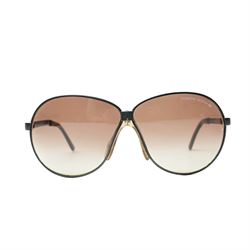 Carrera Porsche Design folding aviator sunglasses, black metal folding frame with brown gradient lenses, double bridge and adjustable nose pads, temples stamped Carrera Porsche Design, together with original Porsche Design case, circa 1980s
