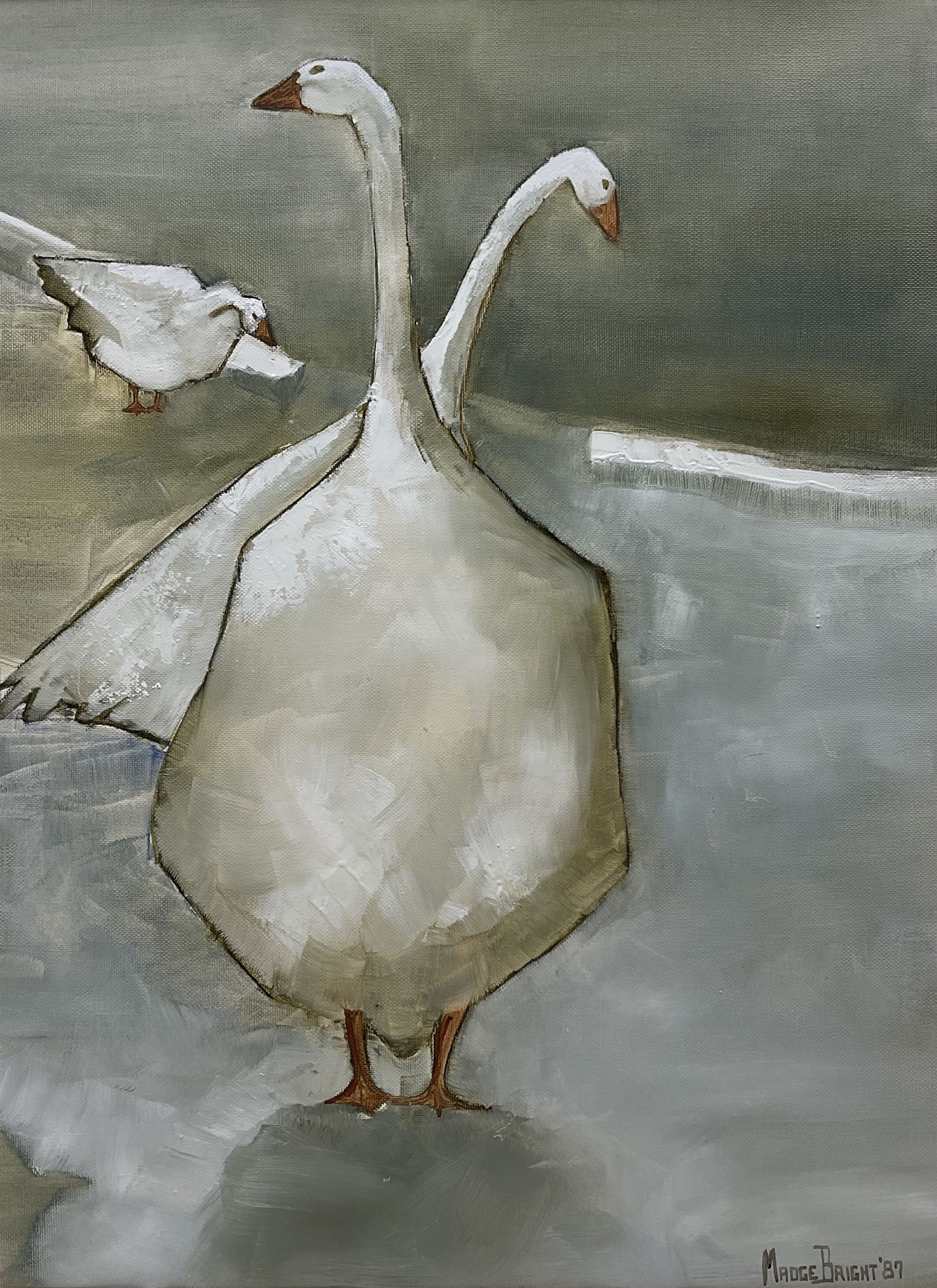 Madge Bright (British 20th century): Studies of Geese, pair gouaches signed and dated '87, 57cm x 43cm (2)