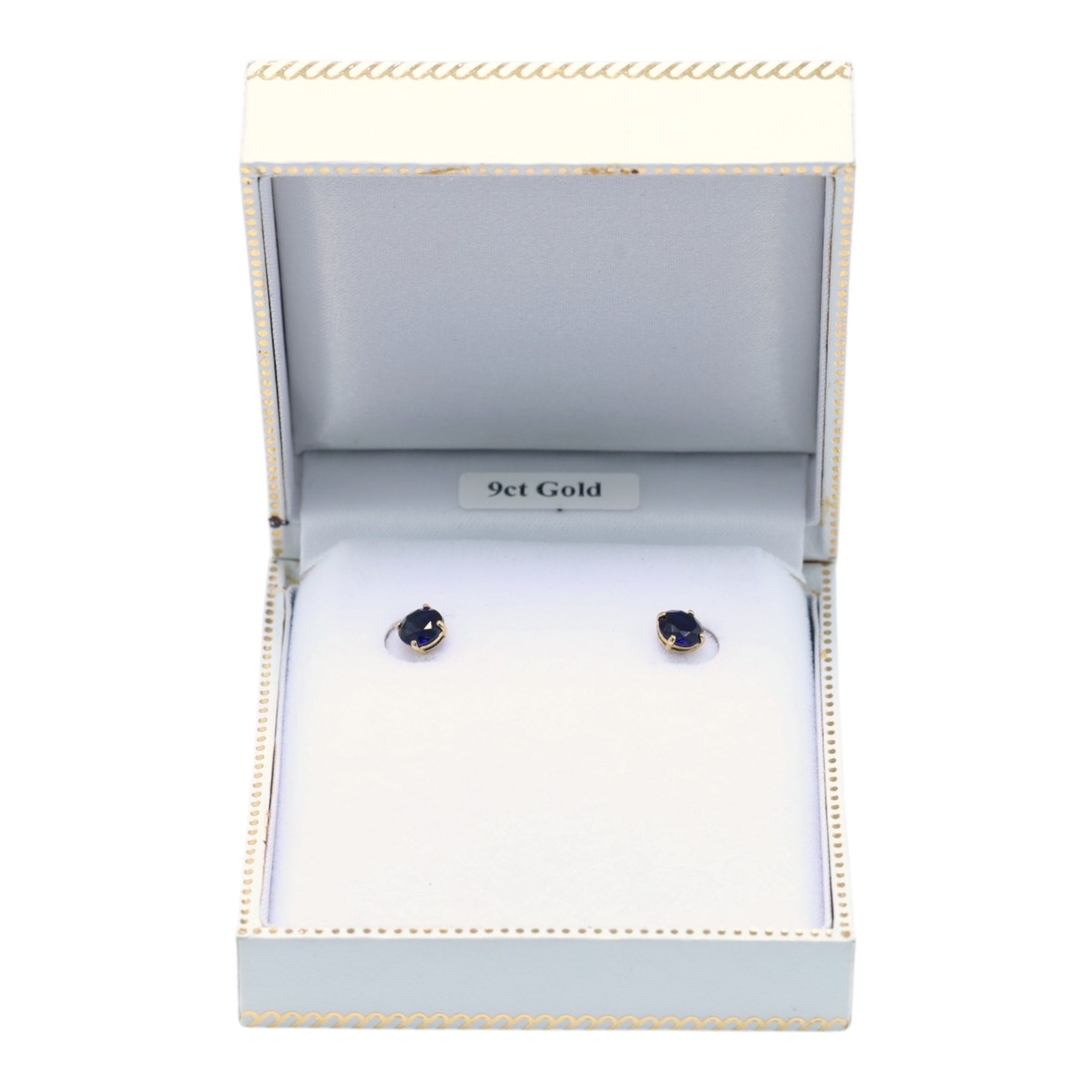 Pair of 9ct gold blue stone stud earrings, boxed