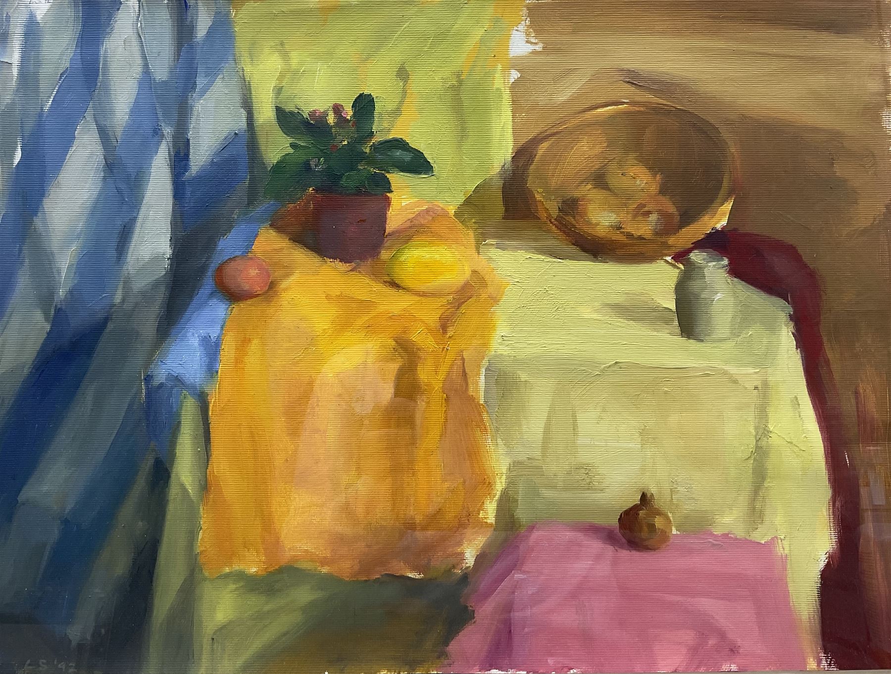Liam Spencer (British 1964 -): 'Oranges and Lemons', oil on board, signed titled and dated 1992 on label verso 31cm x 41cm 