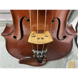 Early 20th century French Mirecourt violin with 35.5cm two-piece maple back and ribs and spruce top; bears label 'The Garrodus Violin H & Co No.1587 Anno 1912' L59cm overall; in modern fitted case with bow