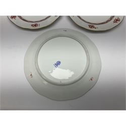 Herend Chinese Bouquet Rose pattern tea service comprising teapot, coffee pot, open sucrier, six cups and saucers, six tea plates, cream jug and stand, milk jug, two teabag holders, preserve pot, two leaf shaped dishes, four egg cups, salt & pepper pots, pair side plates and another plate