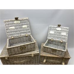 Graduated set of four wicker storage baskets, two grey finish storage crates and five other storage baskets / crates (11)
