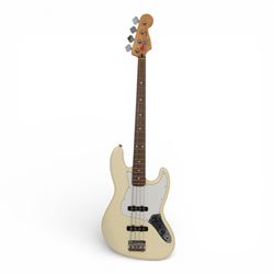 Fender jazz bass guitar, serial no. MZ7182451 made in Mexico c.2007, with cream body, whit...