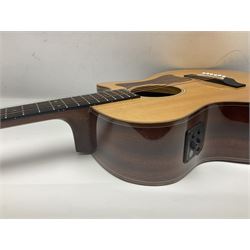 Sigma GMC-1E semi-acoustic guitar with cut-away body, sapele mahogany back and ribs and solid spruce top; bears label Model GMC-1E serial no.210522747; L103cm