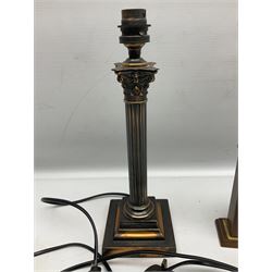 Table lamp with a corinthian column, together with art deco style mantle clock, barometer etc