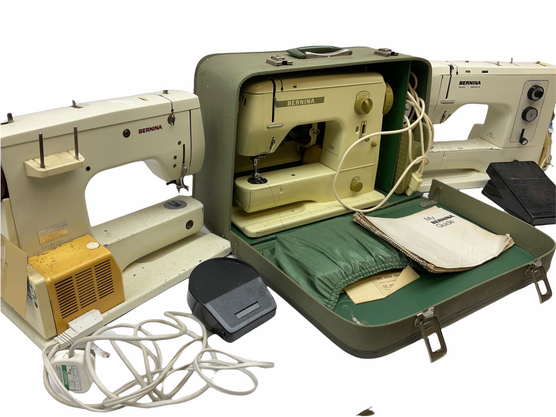 Three Bernina sewing machines, comprising cased model 708 example, with
