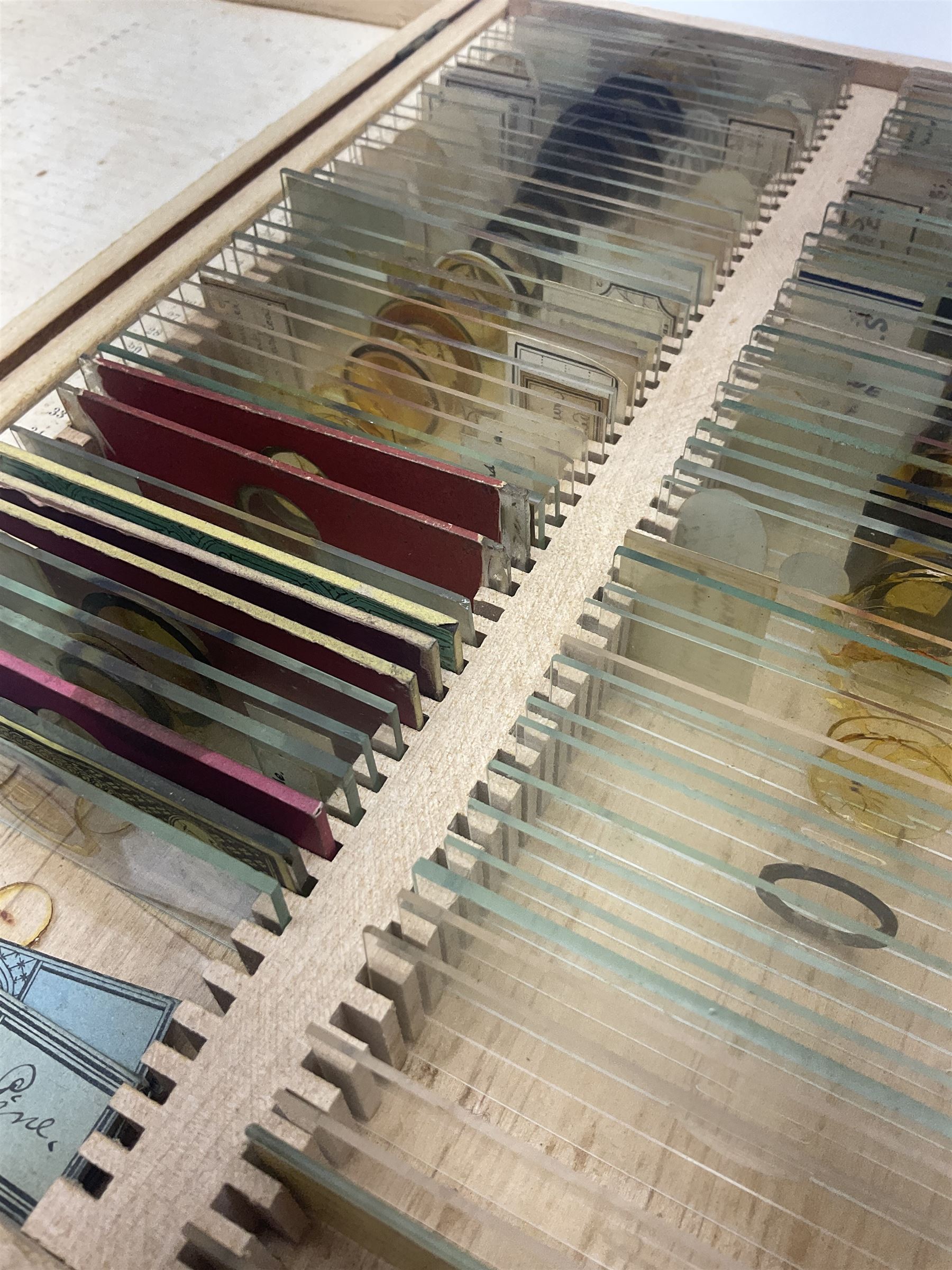 R & J Beck London microscope, model 7597, contained in fitted case, together with a boxed collection of glass microscope biological sample slides