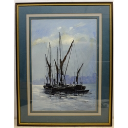 Desmond 'Des' G Sythes (British 1929-2008): 'Spritsail Barges on Blackwall Reach, London River', watercolour signed and dated '82, titled on label verso 51cm x 36cm 
Notes: Sythes was curator of Whitby Museum's photography collection and Head Keeper of Whitby Lighthouse