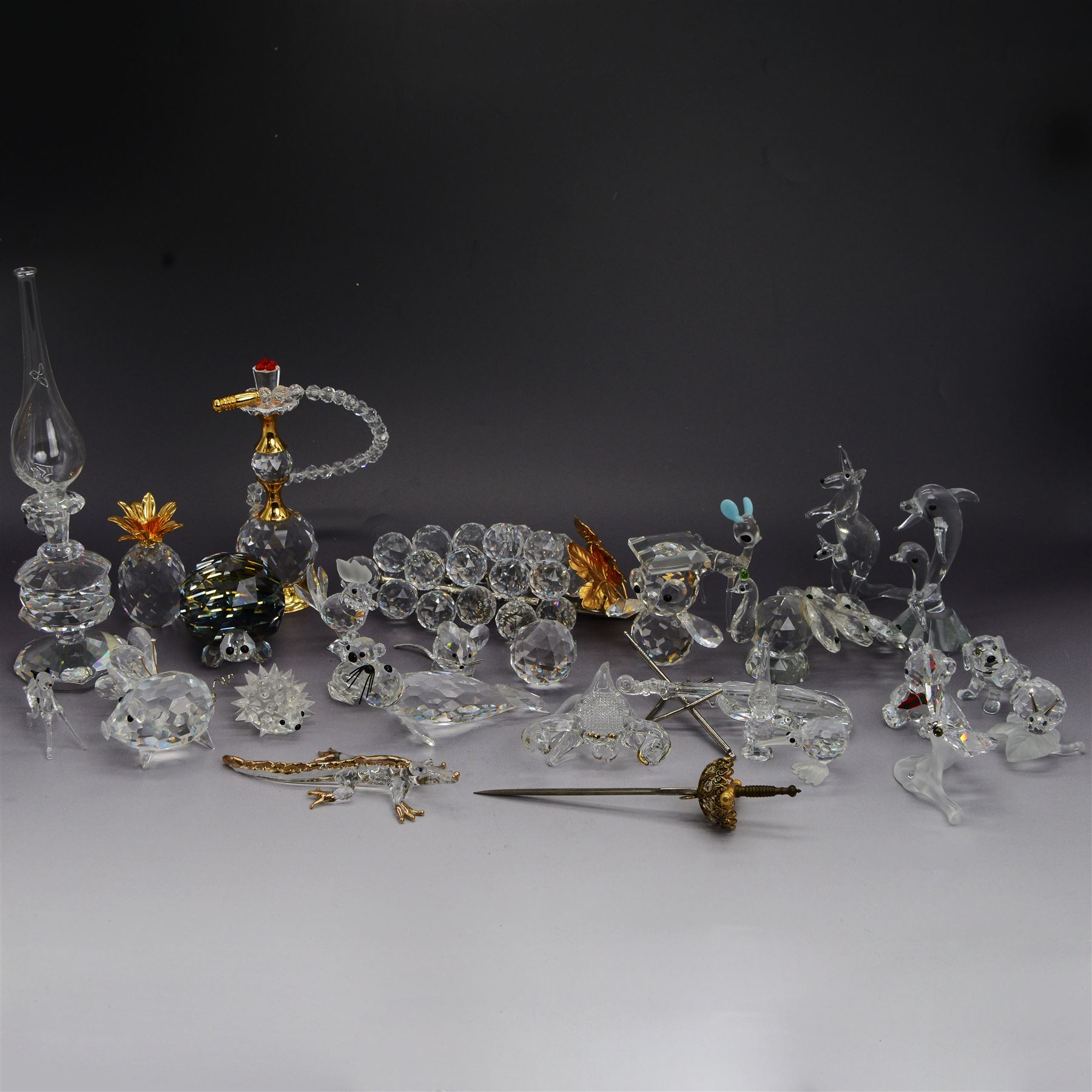 Collection of  Swarovski and similar figures, including Seal, Cockerel, Koala, Turtle etc 