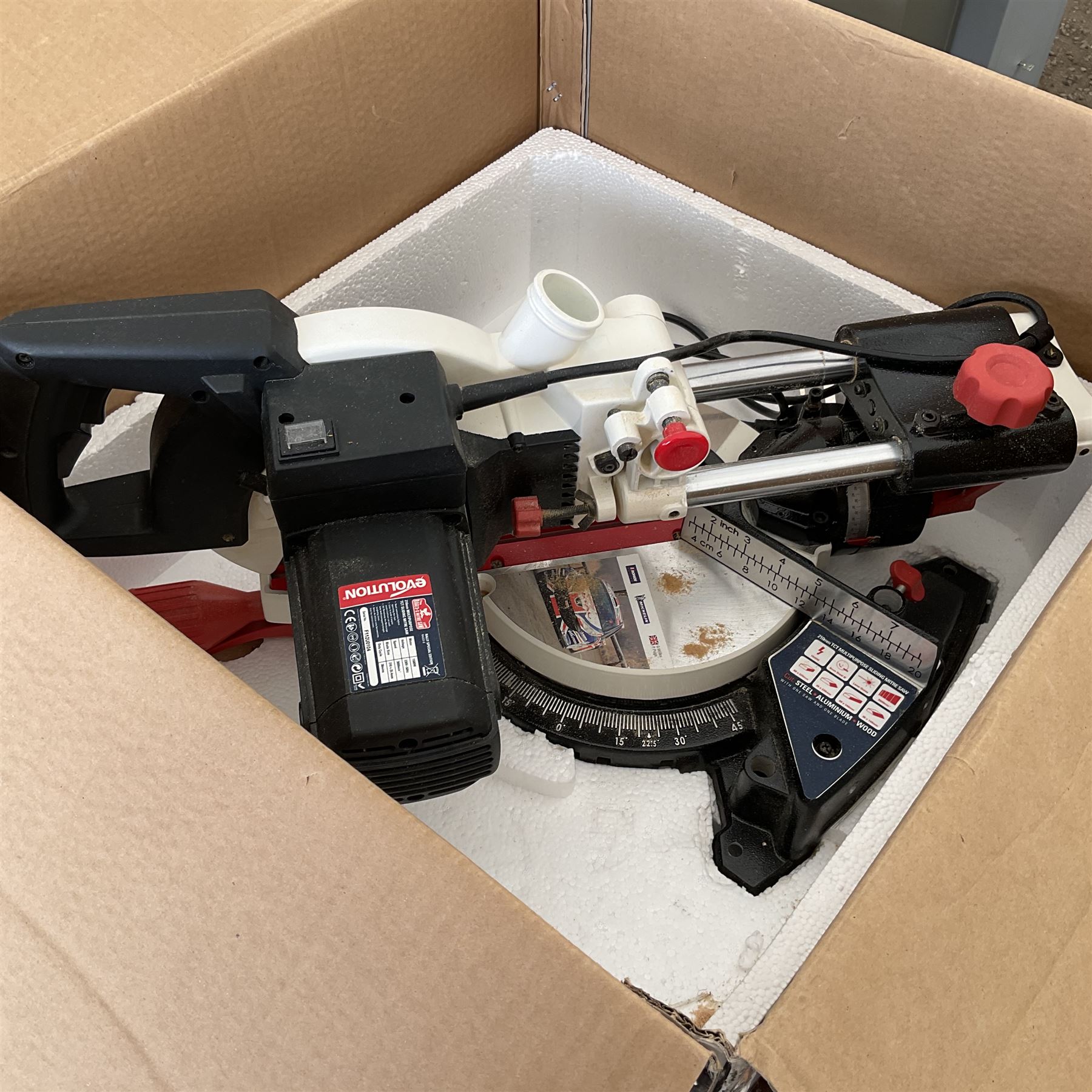Evolution Rage 3-S Mitre saw 210mm boxed  - THIS LOT IS TO BE COLLECTED BY APPOINTMENT FROM DUGGLEBY STORAGE, GREAT HILL, EASTFIELD, SCARBOROUGH, YO11 3TX