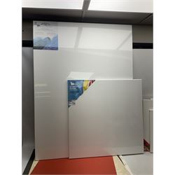 Large quantity of art supplies and equipment to include Crimson & Blake easel, tabletop easel, two large Winsor & Newton canvases and further smaller canvanses, sketchpads, paints etc