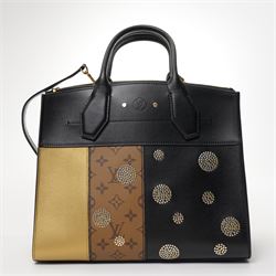 Louis Vuitton - ‘City Steamer MM’ 'Night Lights' Limited Edition Tote Bag, the model introduced for the Cruise 2016 collection under Nicolas Ghesquière, this example from the Spring/Summer 2017 collection, in black leather with Monogram canvas and contrasting pale gilt leather panels, applied with studded embellishments, with twin top handles and detachable shoulder strap, unused with padlock and luggage tag, original box and dust bag