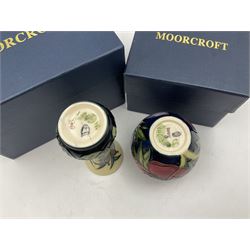 Two small Moorcroft vases, one decorated in the Lamia pattern by Rachel Bison, circa 1995, H13cm and the other in the Anemone Tribute pattern by Emma Bossons, circa 2002, H7.5cm, both with original boxes (2)