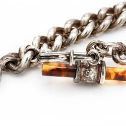 Ralph Lauren silver-plated curb link chain bracelet, with simulated tortoiseshell T bar and charm