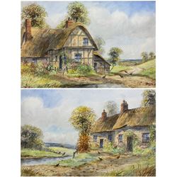 Ernest T Potter (British early 20th century): Thatched Cottages, pair watercolours signed 29cm x 44cm (2)