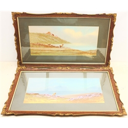 S E Hall (British early 20th century): 'Misty Morning Ben Nevis', 'On Loch Lomond' and 'Morning', three gouaches signed and titled 24cm x 52cm (3)