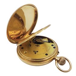 Victorian 18ct gold open face keyless pocket watch by Frank Thomson, 200 Strand, London, No. 26674, white enamel dial with Roman numerals and subsidereary seconds dial, case makers mark H W, London 1896