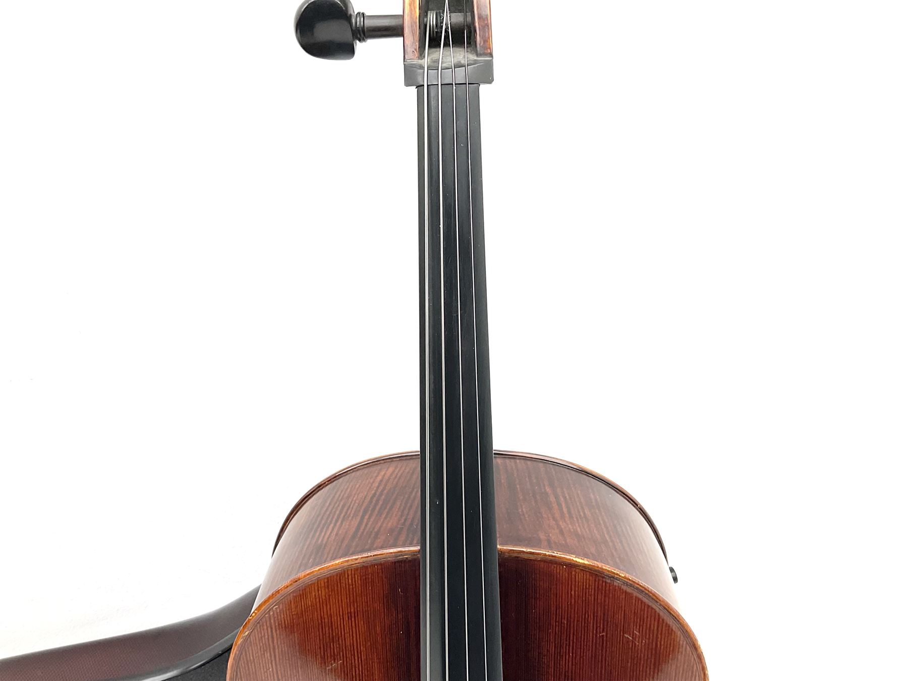 Alfred Stingl by Hofner cello, model AS-360 with 75.5cm two-piece maple back and ribs and spruce top, bears label with serial no.JO411-0706, L122cm; in carbon-fibre carrying case with bow