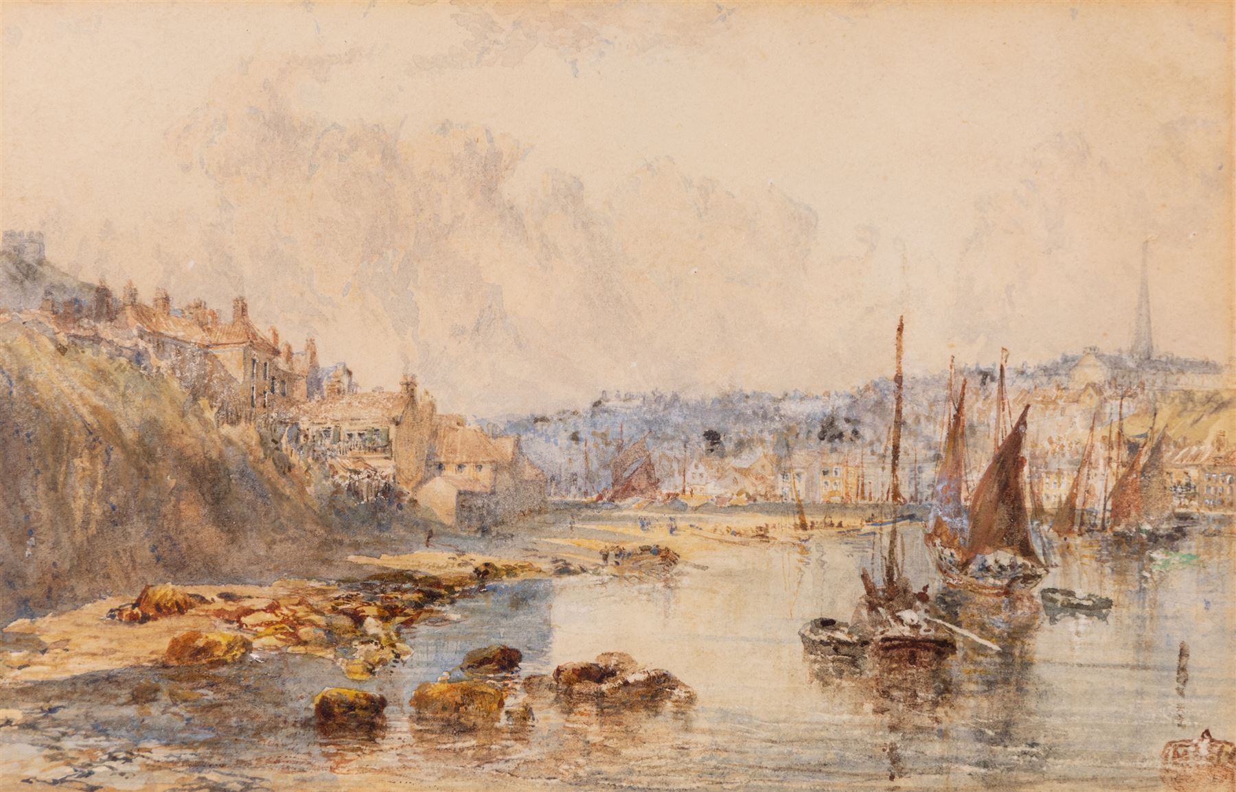 George Weatherill (British 1810-1890): Fishing Boats in the Lower Harbour Whitby, watercolour unsigned 12.5cm x 19.5cm