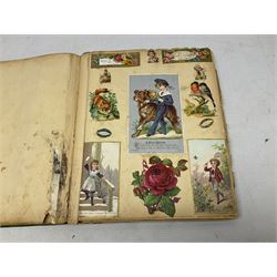 Victorian scrap album, well stocked with greeting cards and scraps; ten WW1 French embroidered silk postcards/greeting card including envelope type with greeting card insets; and large quantity of Edwardian and later postcards and greeting cards including maritime, Bonzo, greeting etc