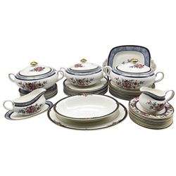  Royal Doulton 'Centennial Rose' pattern dinnerware including three vegetable dishes and covers, plates in various sizes etc (42)
