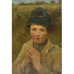 Dewey Bates (American 1851-1899): The Young Shepherd Boy, oil on canvas signed and dated 1883, 49cm x 33cm