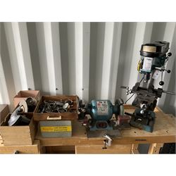 Clarke metalworker pillar drill and Clarke, CBG-6RS bench grinder with accessories, measuring tools etc.  - THIS LOT IS TO BE COLLECTED BY APPOINTMENT FROM DUGGLEBY STORAGE, GREAT HILL, EASTFIELD, SCARBOROUGH, YO11 3TX