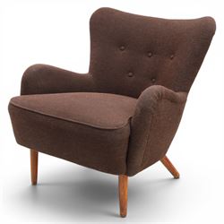 Ernest Race (British 1913-1964) - mid-20th century DA2 low-back wingback armchair upholstered in deep purple fabric