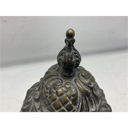 Heavy Victorian counter weight for oil lamp chandelier pulley, cast with foliate decoration, L26cm, approx 12kg