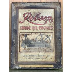 Robson crude oil engines painted tin advertising sign, early 20th century, 46cm x 62cm. 